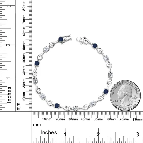 Miniatura 3 de Gem Stone King Pulsera de plata de ley 925 con zafiro azul y moissanita blanca y diamantes blancos cultivados en laboratorio para mujer
