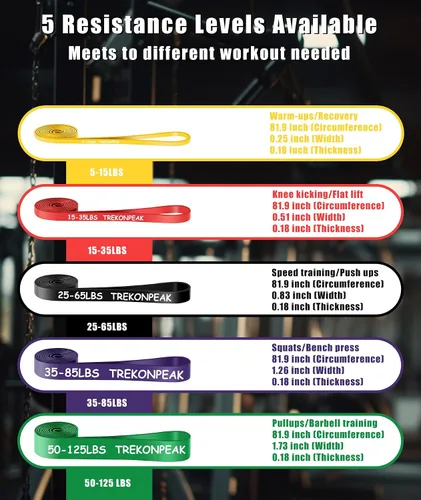Miniatura 2 de Bandas de resistencia para entrenamiento, juego de bandas de ejercicio de 5 niveles, bandas de asistencia para dominadas, entrenamiento de fuerza
