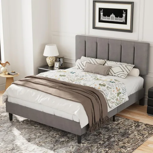 Miniatura 32 de VECELO - Base de cama tamaño individual con cabecera tapizada, plataforma con soporte de listones de madera de alta resistencia, no necesita somier