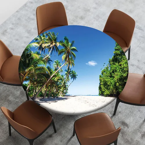 Miniatura 30 de Mantel con patrón de playa, borde elástico, impermeable, lavable, para uso en interiores y exteriores, patio, turquesa aguamarina, para mesas