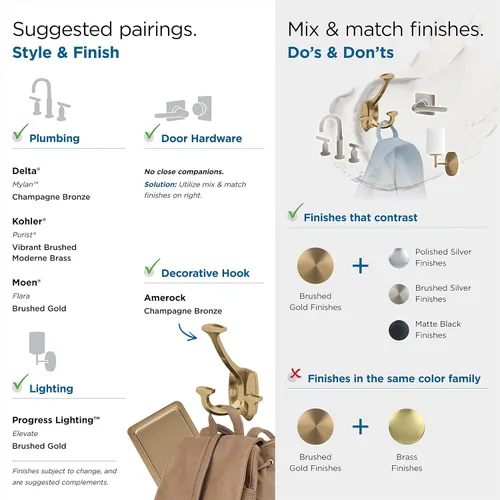 Miniatura 8 de Amerock H37004CZ Gancho de pared decorativo Vicinity de triple punta Gancho en bronce champán para abrigos, sombreros, mochilas, bolsos