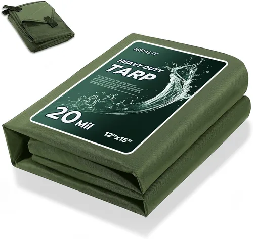 Miniatura 17 de HIRALIY Lona impermeable resistente de 20 mil, lona negra de 7 x 12 pies con bucles de cincha reforzados, lona de tela Oxford multiusos para leña