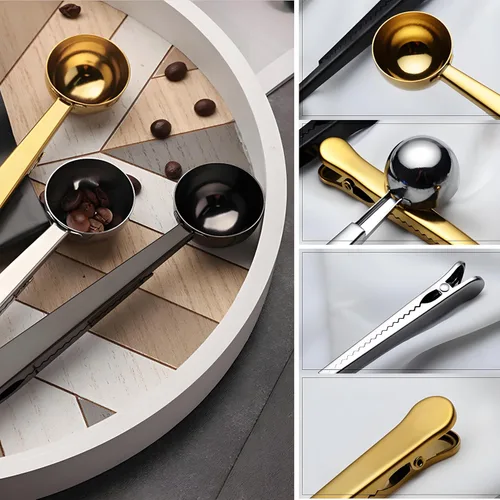 Miniatura 8 de Cuchara de café con clip para bolsa, 2 unidades, 1 cucharada de acero inoxidable de mango largo cucharas medidoras para café molido y granos, té