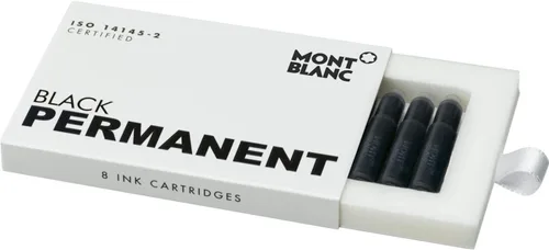 Montblanc Cartuchos de tinta negro permanente 107757 – Recambios de pluma estilográfica a prueba de documentos en negro – 8 cartuchos de pluma de