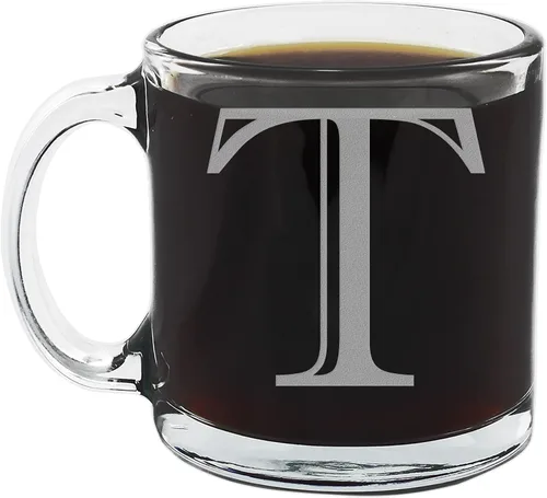 Miniatura 17 de Spotted Dog Company Taza de café de vidrio transparente con monograma grabado de 12 onzas (letra A), regalos de café personalizados de la A a la Z