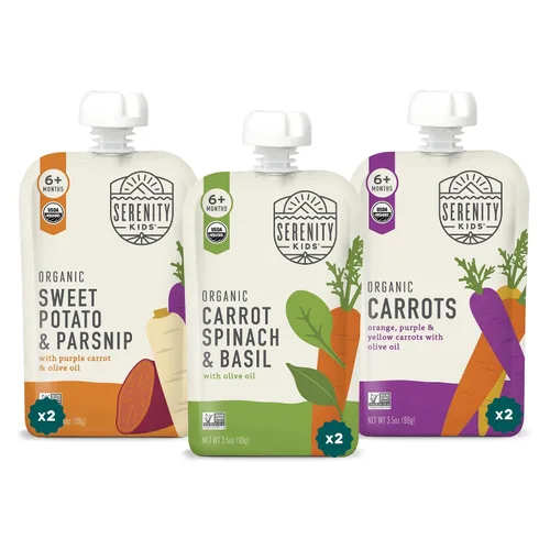 Miniatura 16 de Serenity Kids Bolsas de alimentos para bebés con puré vegetariano orgánico USDA de más de 6 meses, sin frutas azucaradas ni azúcar añadido, sin