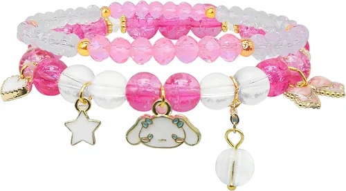 CJIAYUJEW Cute Bracelet Crystal Pearl Bracelets, Anime Elastic Stretch Crystal Bead Bracelet Lovely Cartoon Elastic Beaded Bracelets for Women