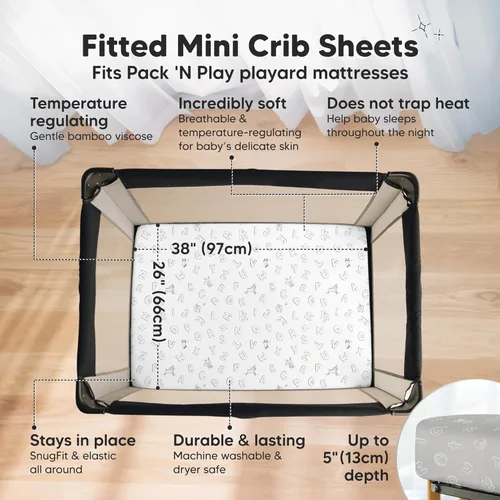 Miniatura 2 de Sábanas ajustadas para Pack and Play - Paquete de 2 sábanas mini para cuna para Pack N Play, colchón 38x26, ropa de cama suave y acogedora