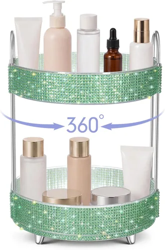 Miniatura 20 de Honeydak - Organizador de perfume giratorio de 360 grados, regalo para mujeres, organizador de cuidado de la piel con diamantes de imitación
