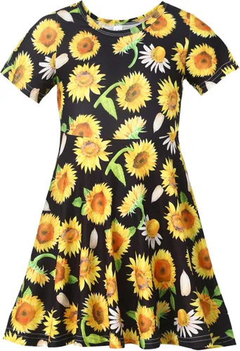 Miniatura 30 de Vestidos para niñas con estampado lindo, de manga corta, vestidos casuales de verano para niñas de 4 a 10 años