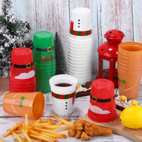 Miniatura 4 de Kochorie 60 vasos de plástico de Navidad para fiestas, vasos de plástico de 16 onzas, vasos desechables para estadio, cinturón de Papá Noel, vasos