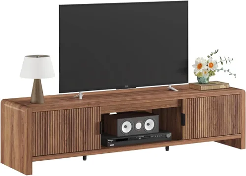 Miniatura 12 de FATORRI Soporte de TV para televisores de hasta 75/65/55 pulgadas, centro de entretenimiento de madera con almacenamiento, consola multimedia