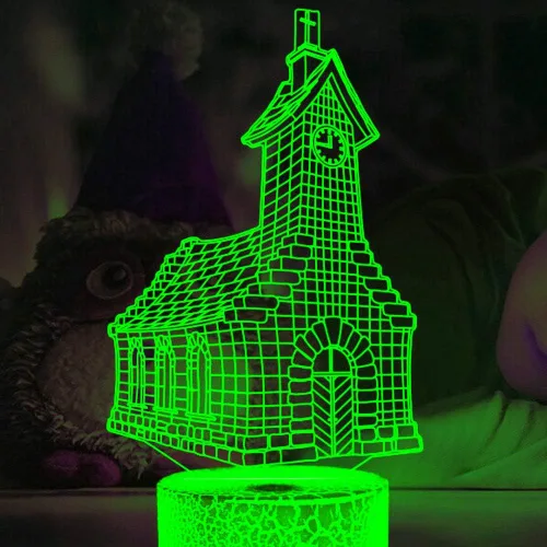 Lámpara de luz nocturna de casa de iglesia 3D, ilusión LED con interruptor táctil de 7 colores cambiantes, lámparas de decoración de escritorio,