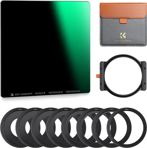 K&F Concept Kit de filtro ND cuadrado de 3.937 x 3.937 in ND1000 (10 topes) + 1 soporte de filtro + 8 anillos de filtro con 28 recubrimientos
