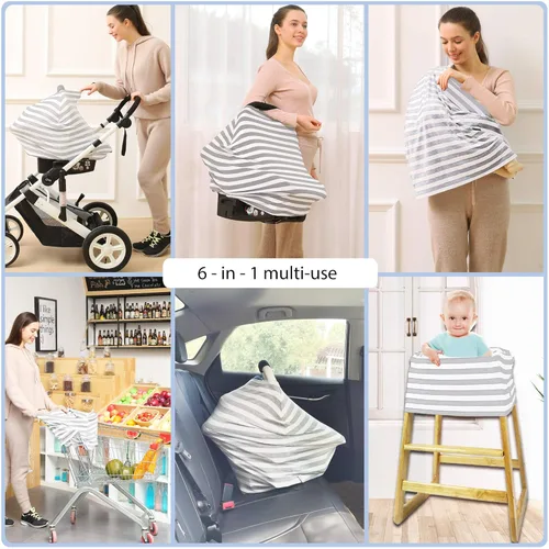 Miniatura 4 de Fundas de asiento de automóvil para bebés – Funda de lactancia multiusos, toldo para asiento de automóvil, fundas de lactancia, bufandas de Gris a