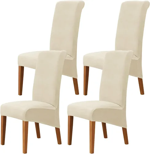 Miniatura 14 de Juego de 2 fundas de terciopelo para sillas de comedor, color beige, fundas elásticas para sillas de comedor y cocina, reutilizables, protector