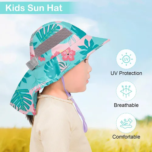 Miniatura 124 de Sombrero de sol para niños, protección UV, unicornio, verano, playa, jugar con ala ancha, solapa para el cuello para niñas y niños