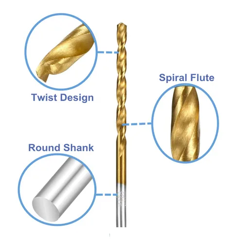 Miniatura 5 de DRILLFORCE (5 piezas) Brocas con revestimiento de titanio HSS de 25/64 pulgadas x 5-1/8 pulgadas, longitud Jobber, vástago recto, taladro de metal