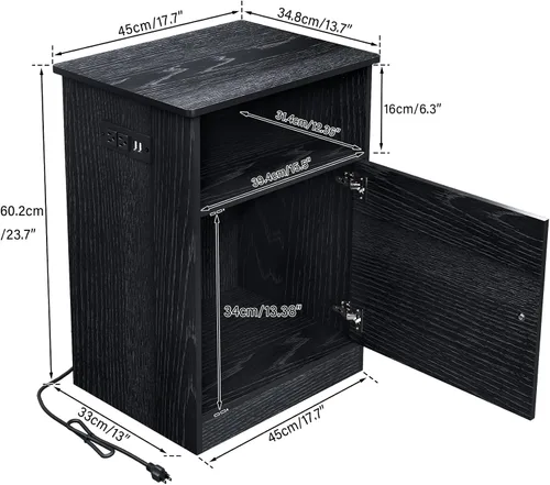 Miniatura 3 de TC-HOMENY Mesa auxiliar estrecha con estación de carga, mesa auxiliar, tapa abatible, estante y puertos USB mesita de noche para sala de estar