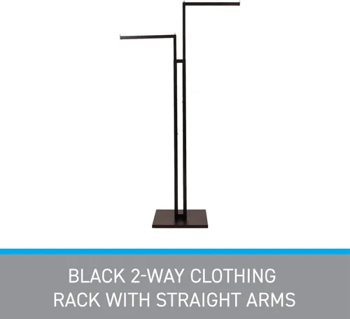 Miniatura 5 de SSWBasics Perchero de ropa ajustable de 2 vías negro con brazos rectos y detalles cromados, ajustable de 48 a 72 pulgadas, ideal para tiendas