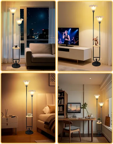 Miniatura 8 de Lámparas de Pie Regulables de Flores con Mesa, Lámpara de Pie Floral de 2 Luces, 3000K Blanco Cálido Estilo Candelabro Lámpara de Pie Moderna