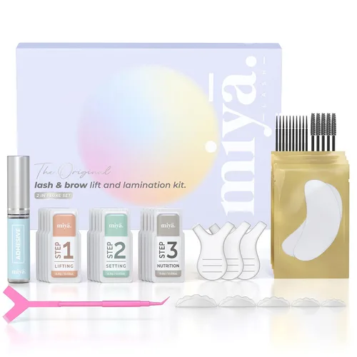 MIYA LASH Kit de elevación de pestañas y laminación de cejas 2 en 1 | Cejas más llenas al instante, pestañas | Resultado de salón que dura 8 semanas