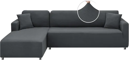 Miniatura 9 de XINEAGE Funda de sofá modular de alta elasticidad en forma de L, 2 piezas antideslizante con protector de muebles con 2 fundas de almohada