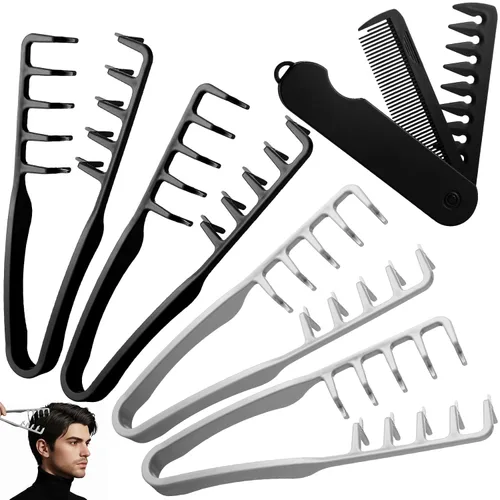 Thenshop Juego de 5 peines de textura voluminizadora para hombres y mujeres, peines de pelo plegables de viaje dos en uno de dientes finos anchos,