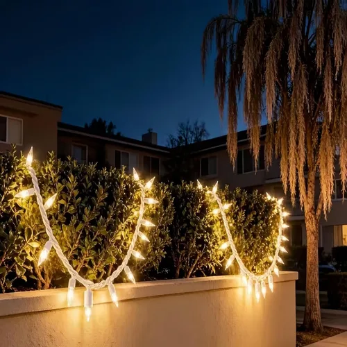 Miniatura 5 de 100 luces LED de Navidad de color blanco cálido, tira de luces con cable blanco de 35 pies, certificación UL, calidad comercial, para árboles