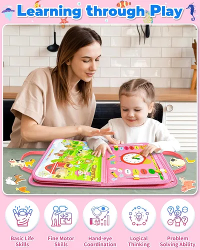 Miniatura 5 de Gojmzo - Tablero de actividades Montessori, para niñas de 1, 2, 3 o 4 años, ideal como regalo de cumpleaños, sensorial, juguete educativo