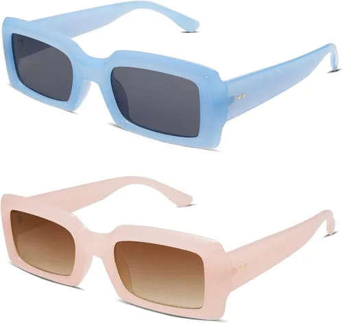 Allarallvr Gafas de sol rectangulares de moda para mujeres y hombres, persianas cuadradas vintage de los años 90, marco grueso, gafas de sol nude