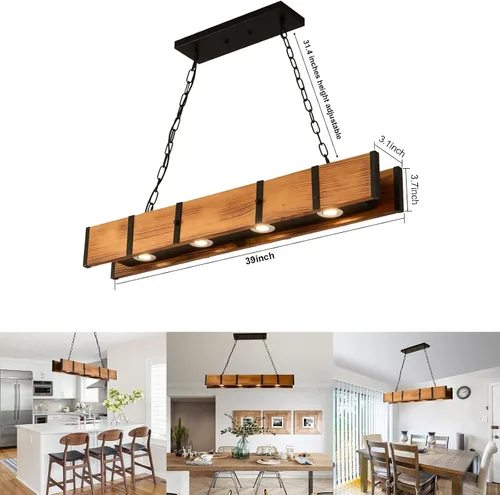 Miniatura 6 de Candelabro rústico de granja de 4 luces, lámpara de iluminación rústica de isla de cocina, lámpara LED regulable rústica de 5 W, decoración