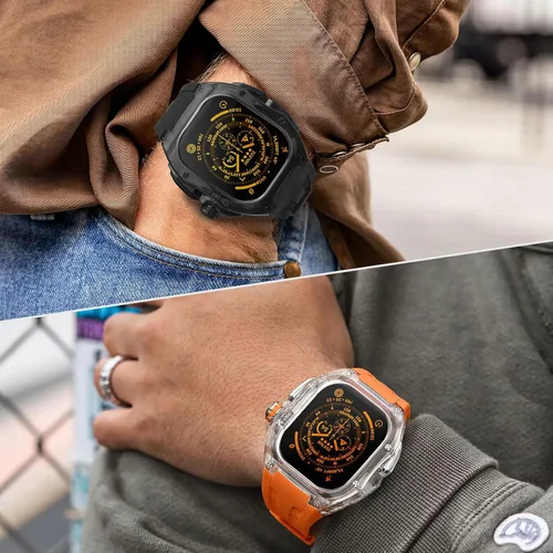 Miniatura 6 de Funda y correa resistentes de diseño translúcido compatible con Apple Watch Ultra 3/2/1 de 1.732 pulgadas, lujosa, transparente, militar, protector