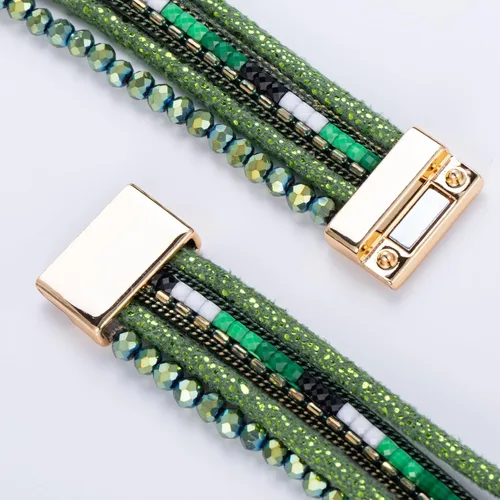 Miniatura 6 de FANCY SHINY- Pulseras de cuero de la envoltura de cuentas de cristal de la pulsera Boho Cuff piedra, dije, pulseras con cierre magnético de joyería