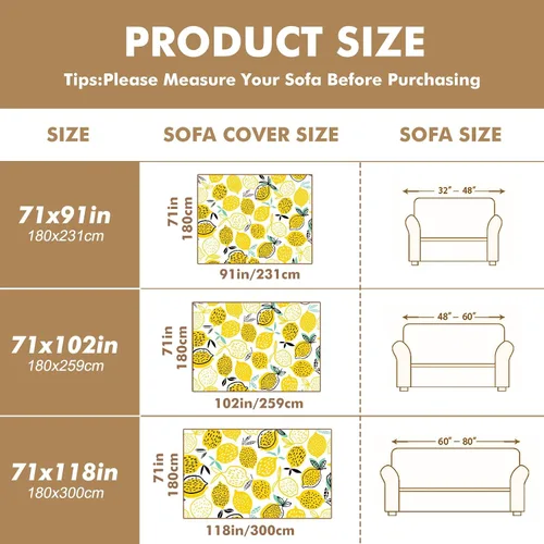 Miniatura 7 de Funda de sofá amarilla con estampado de limón y funda de sofá para sillón, funda resistente a las manchas, protector universal de muebles