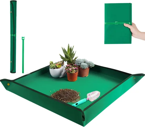 Miniatura 18 de Alfombrilla grande de 39.5" X 31.5" para trasplantar plantas de interior y control de tierra, bandeja portátil para macetas, regalos de plantas