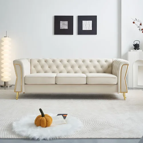 Miniatura 10 de KEIKI Sofá Chesterfield de terciopelo con botones capitoné de 87 pulgadas con cojines de espuma de alta densidad, moderno sofá de 3 plazas con Negro
