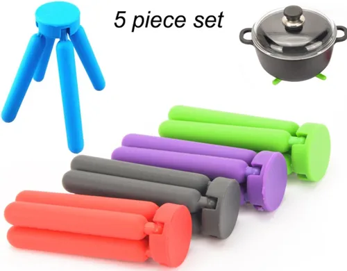 Miniatura 2 de KSENDALO Paquete de 5 salvamanteles de silicona gruesa para platos calientes, salvamanteles plegables ecológicos para ollas y sartenes calientes