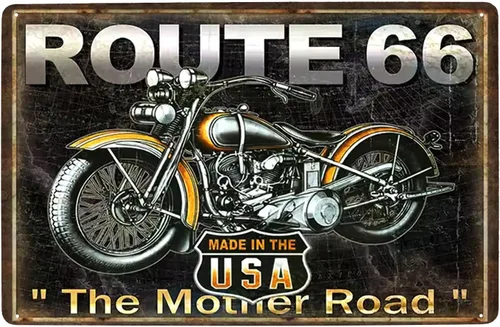 UOOPAI Letrero de metal clásico de motocicleta retro Route 66, placa vintage para decoración de pared de garaje