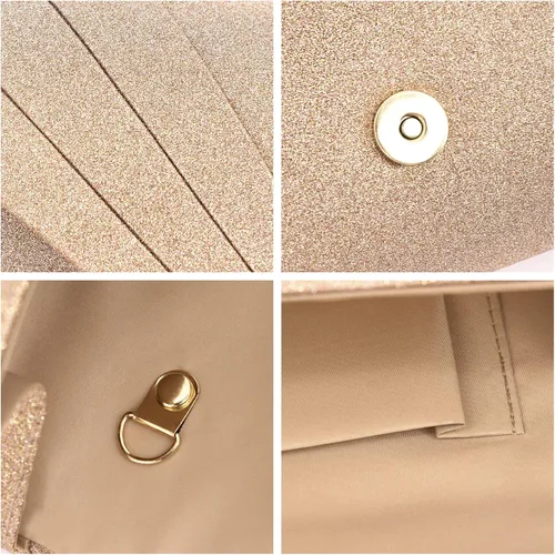 Miniatura 4 de Gabrine Bolso de noche para mujer, bolso de mano con lentejuelas brillantes, material de tela para boda, fiesta de graduación