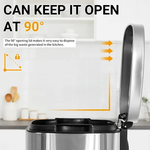Miniatura 2 de BLKMTY Cubo de basura con tapa para cocina, oficina, baño, cubo de basura con pedal, cubo de basura de acero inoxidable con cubo interior extraíble