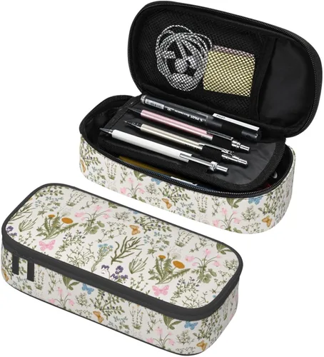 Miniatura 17 de Estuche para lápices con lunares rosados de fresa de gran capacidad, bolsa de papelería con cremallera, soporte portátil para bolígrafos