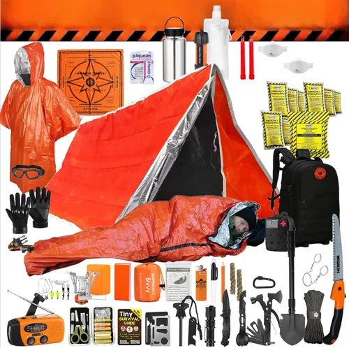 Kit de supervivencia de 48 horas – 228 piezas de equipo de supervivencia y suministros, mochila de emergencia de 45 L, primeros auxilios, filtro de