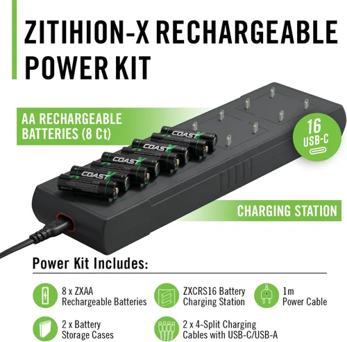 Miniatura 3 de Coast Zithion-X - Batería recargable AA (16 baterías) y estación de carga ZXCS16 de 16 puertos - Paquete combinado