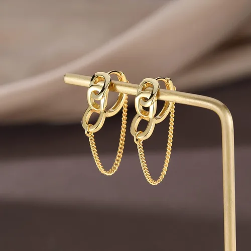 Miniatura 3 de SLUYNZ Aretes de aro de cadena de plata de ley para mujeres, adolescentes, aretes de aro minimalistas con borla