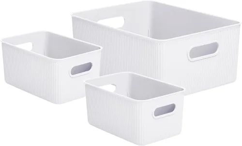 Miniatura 25 de Superio Ribbed Collection – Cesta decorativa de plástico abierta para el hogar, color azul (juego de 4) 1 grande, 1 mediano, 2 pequeñas – cajas