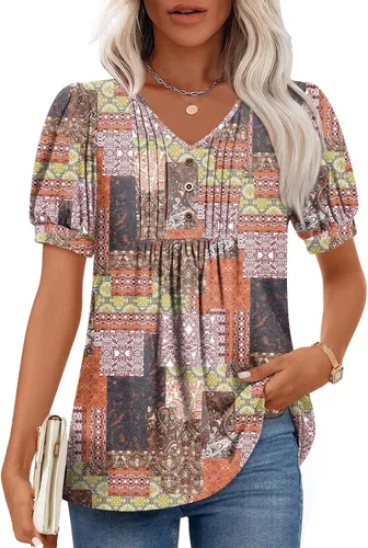 Miniatura 11 de Findsweet Blusas de túnica de verano para mujer, tops casuales y elegantes, manga corta, M-3XL