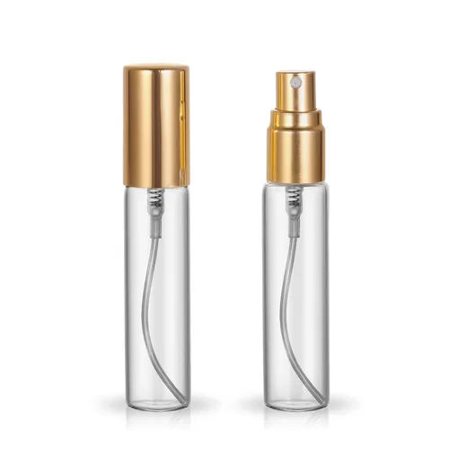 Miniatura 4 de Juego de 20 botellas de perfume de viaje de 10 ml, atomizador recargable, botella vacía hidratante (con tapas doradas)