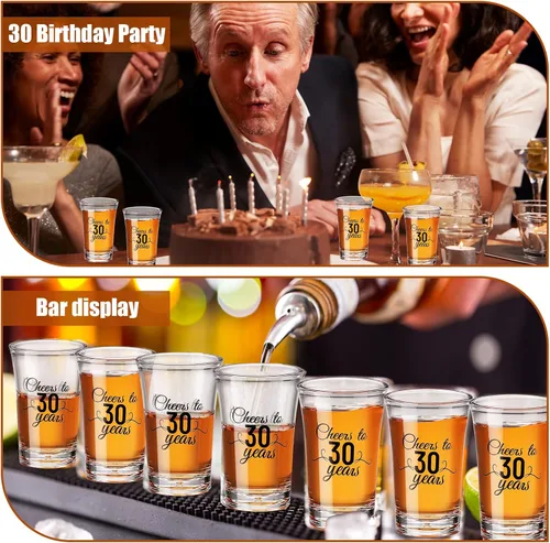 Miniatura 4 de Sliner Paquete de 48 vasos de chupito de cumpleaños a granel de 1.4 onzas con texto en inglés "Cheers to 30/40/50/60/70/80 años", base gruesa Negro