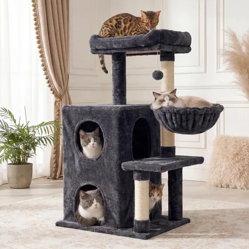 Miniatura 9 de Fansafurn Árbol de varios niveles para gatos de interior, torre moderna para gatos con camas dobles y postes rascadores, árbol para gatos grandes